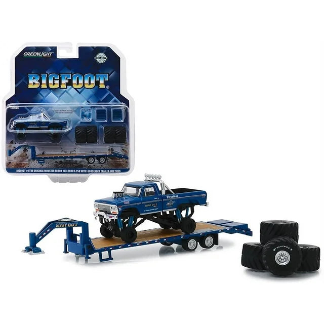 1:64 Bigfoot #1 (1979) - 1974 年福特 F-250 鹅颈拖车上的怪物卡车,带替换轮胎(爱好独家)预订 2024 年 4 月