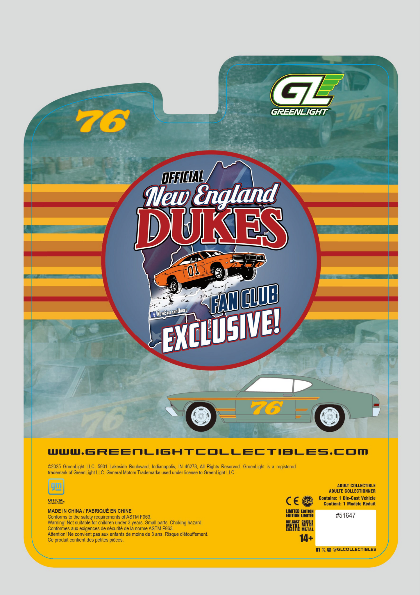 1:64 1968 Chevy Chevelle #76 Race Car New England Dukes Exclusive Greenlight PREORDER DECEMBER 2025