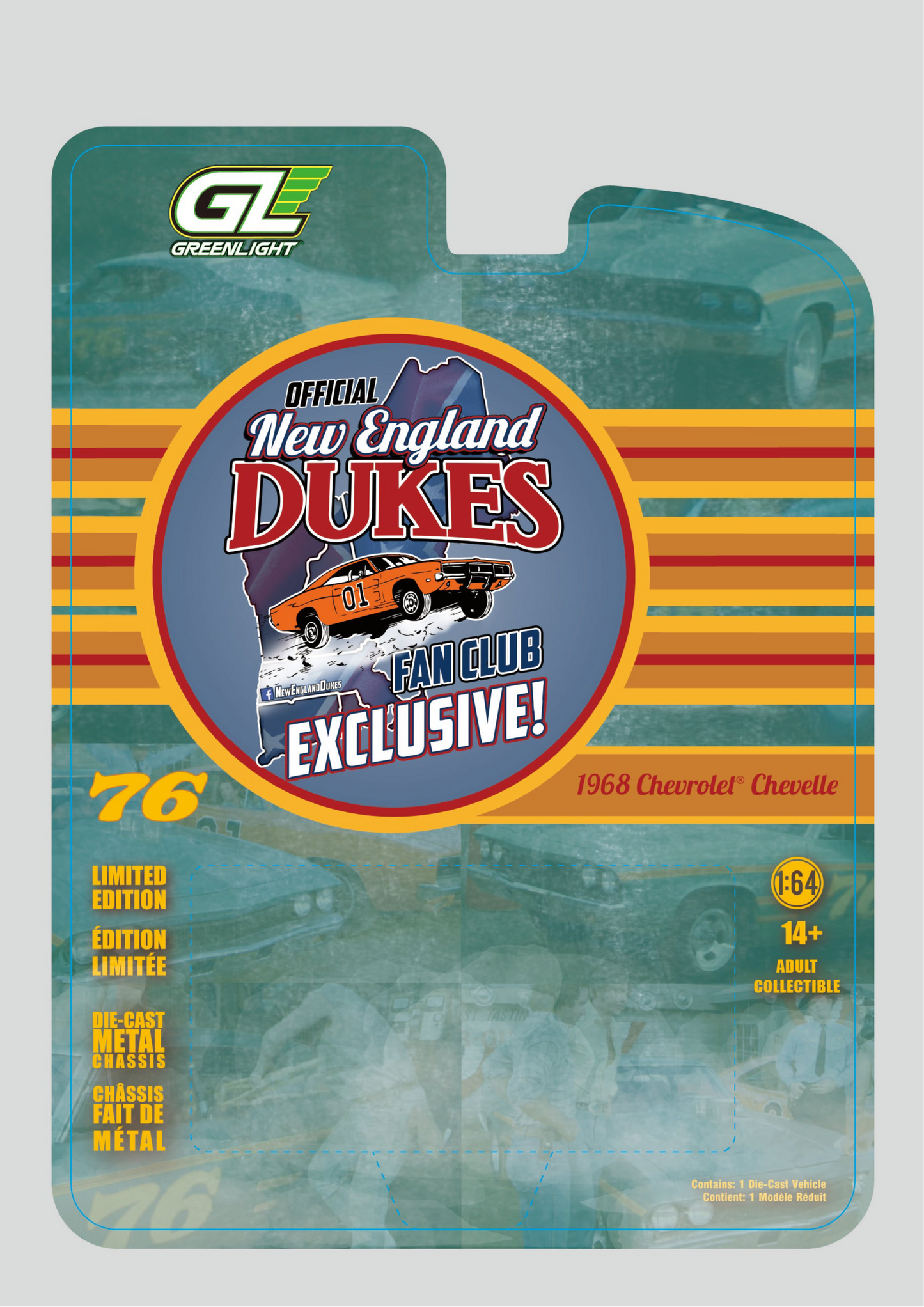 WHOLESALE CASE 12 CARS 1:64 1968 Chevy Chevelle #76 Race Car New England Dukes Exclusive Greenlight PREORDER HOLIDAY 2025