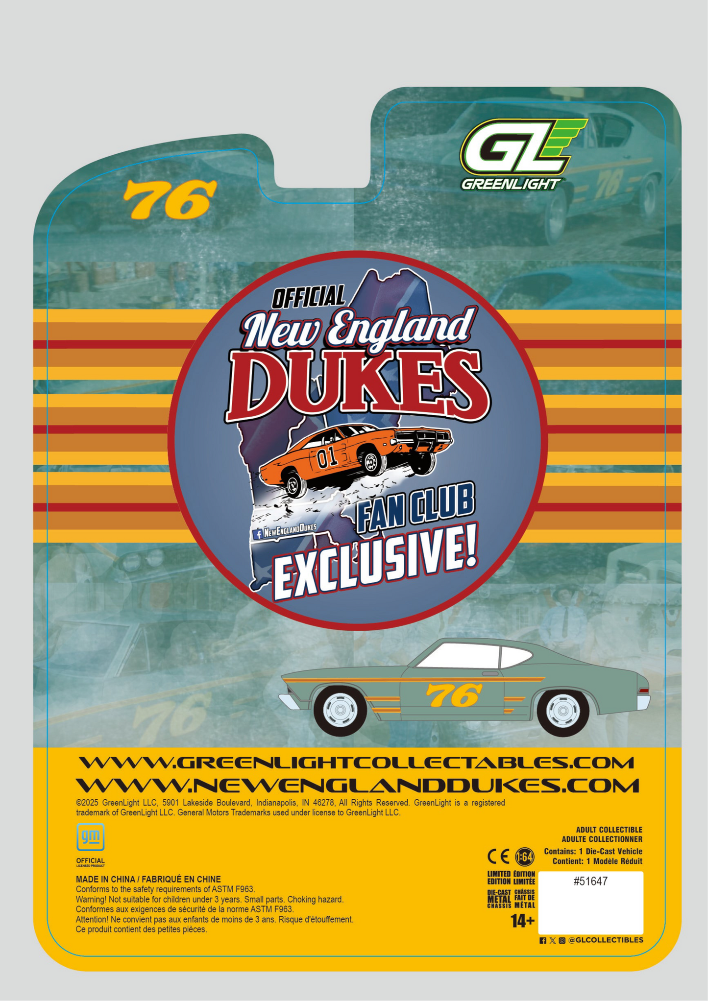 WHOLESALE CASE 12 CARS 1:64 1968 Chevy Chevelle #76 Race Car New England Dukes Exclusive Greenlight PREORDER HOLIDAY 2025