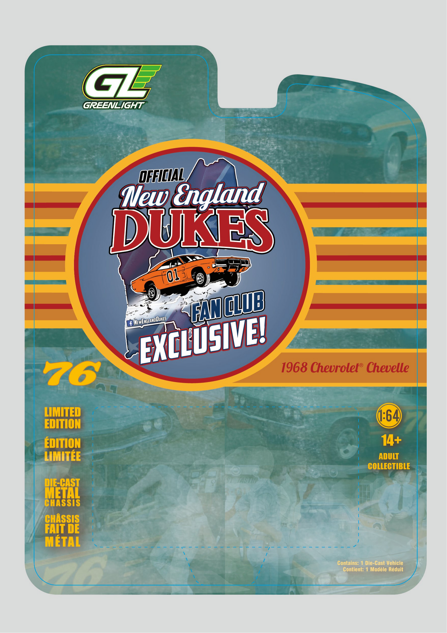 1:64 1968 Chevy Chevelle #76 Race Car New England Dukes Exclusive Greenlight PREORDER DECEMBER 2025