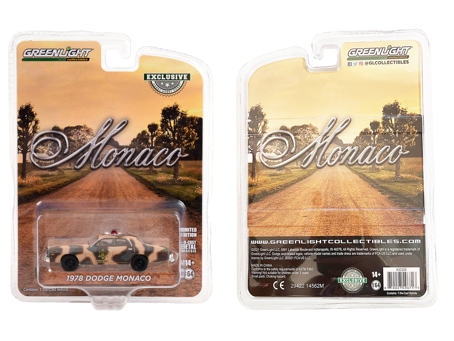 1:64 1978 年道奇摩纳哥哈扎德县警长迷彩压铸