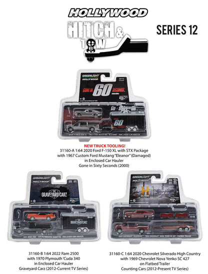 1:64 Gone in Sixty Seconds (2000) - 2020 Ford F-150 XL with STX Package with 1967 Custom Ford Mustang “Eleanor” in Enclosed Car Hauler Solid Pack