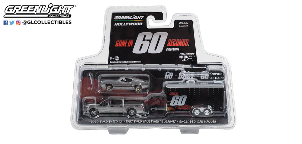 1:64 Gone in Sixty Seconds (2000) - 2020 Ford F-150 XL with STX Package with 1967 Custom Ford Mustang “Eleanor” in Enclosed Car Hauler Solid Pack